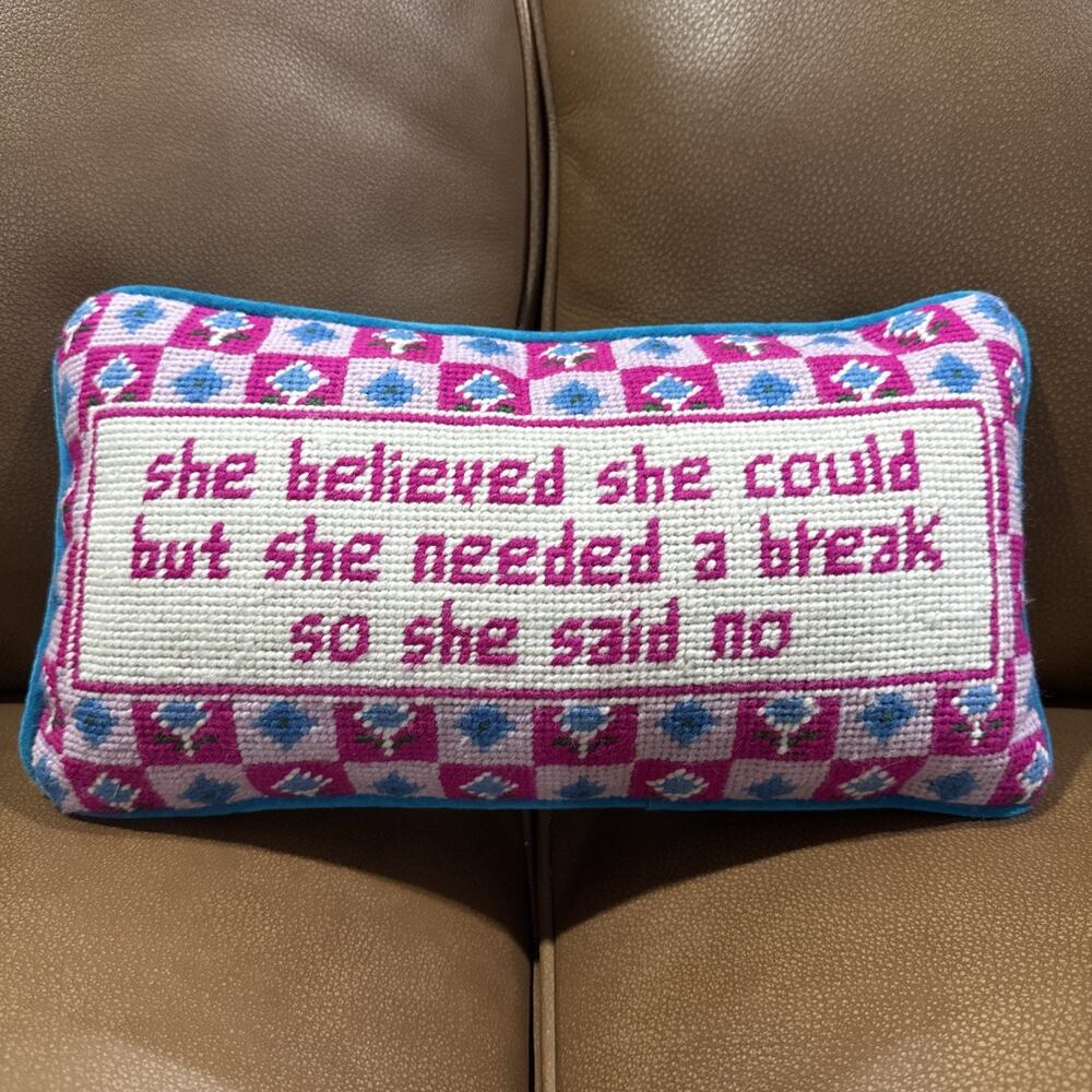 Furbish Studio Needlepoint 8" x 14" Lumbar Pillow She Believed She Could